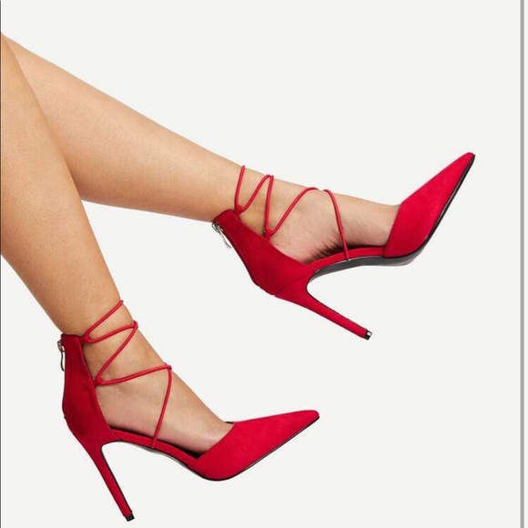 red cross strap heels